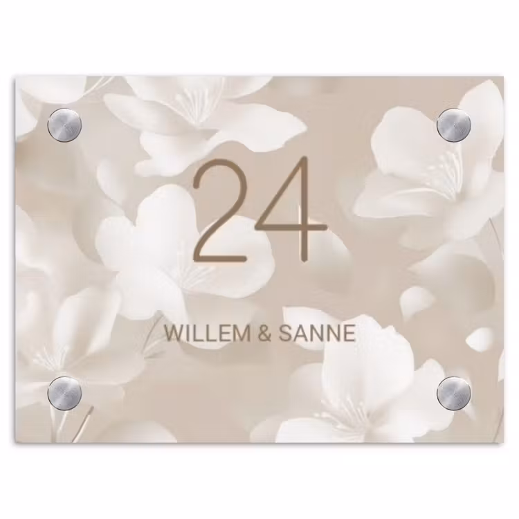 Naambordje voordeur - Rechthoek - Beige bloemen - Klassiek — 1