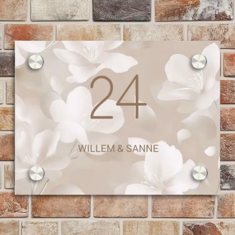 Naambordje voordeur - Rechthoek - Beige bloemen - Klassiek — 4