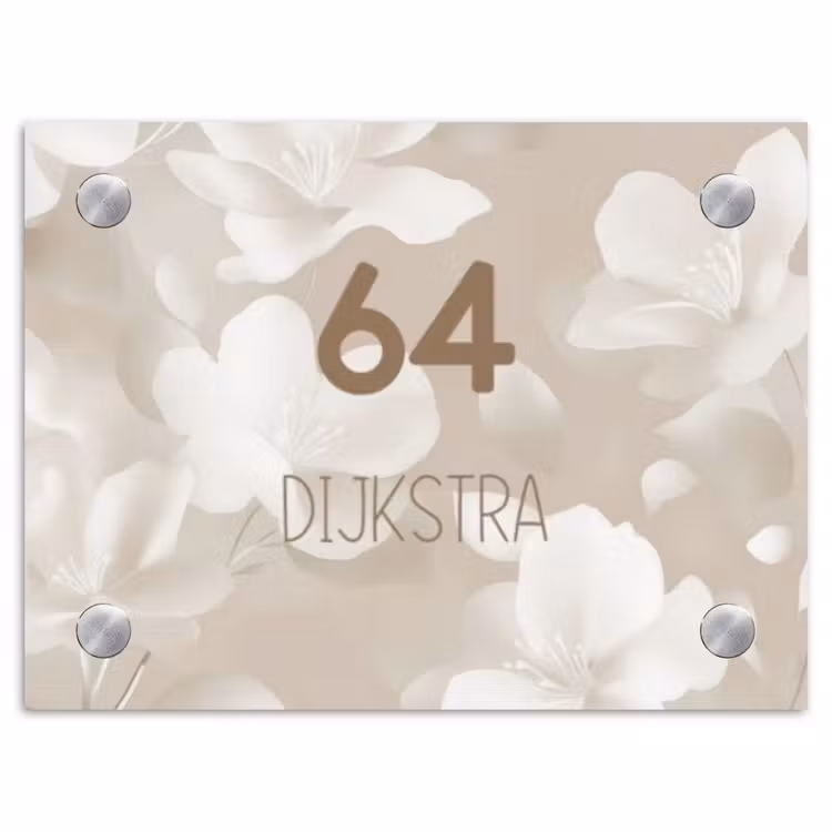 Naambordje voordeur - Rechthoek - Beige bloemen - Modern — 1