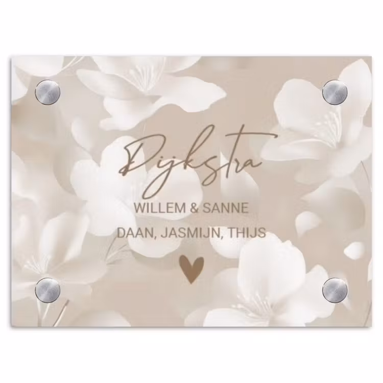 Naambordje voordeur - Rechthoek - Beige bloemen - Sierlijk — 1