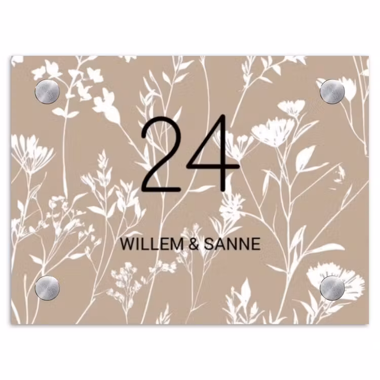 Naambordje voordeur - Rechthoek - Beige bloemmotief - Klassiek — 1