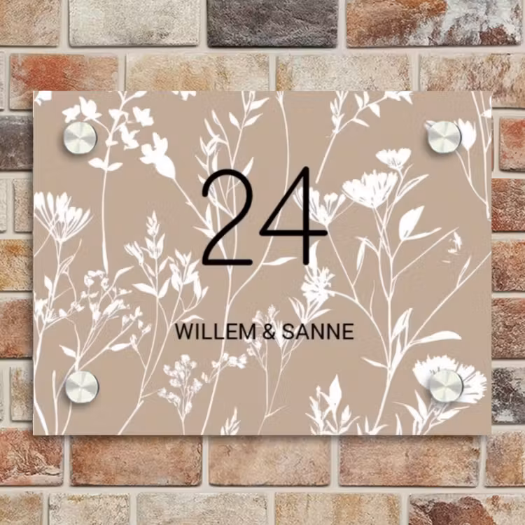 Naambordje voordeur - Rechthoek - Beige bloemmotief - Klassiek — 4