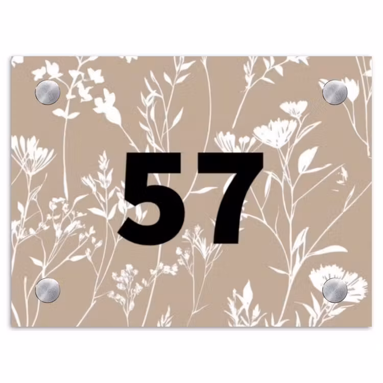 Naambordje voordeur - Rechthoek - Beige bloemmotief - Traditioneel — 1