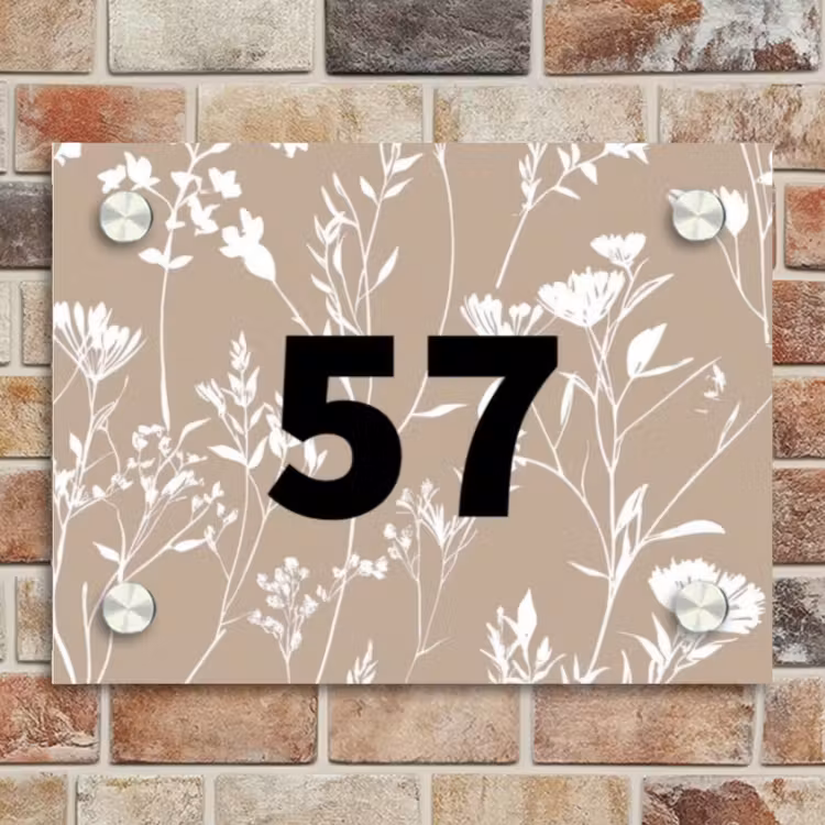 Naambordje voordeur - Rechthoek - Beige bloemmotief - Traditioneel — 4