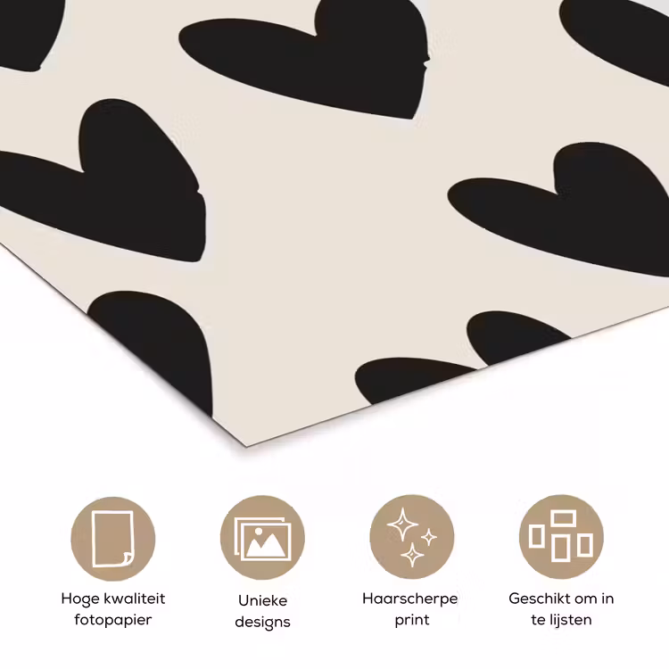 Poster – Hartjes - Zwart - Beige — 5