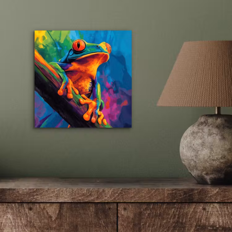 Aluminium schilderij - Kikker - Felgekleurd - Tak - Regenboog — 3