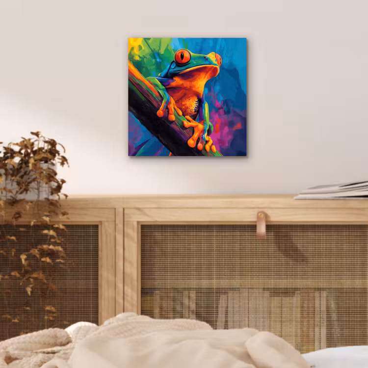 Aluminium schilderij - Kikker - Felgekleurd - Tak - Regenboog — 4