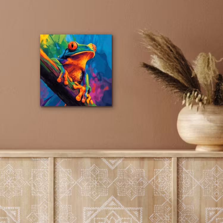 Aluminium schilderij - Kikker - Felgekleurd - Tak - Regenboog — 5