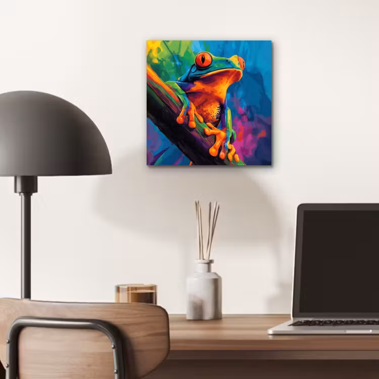 Aluminium schilderij - Kikker - Felgekleurd - Tak - Regenboog — 6