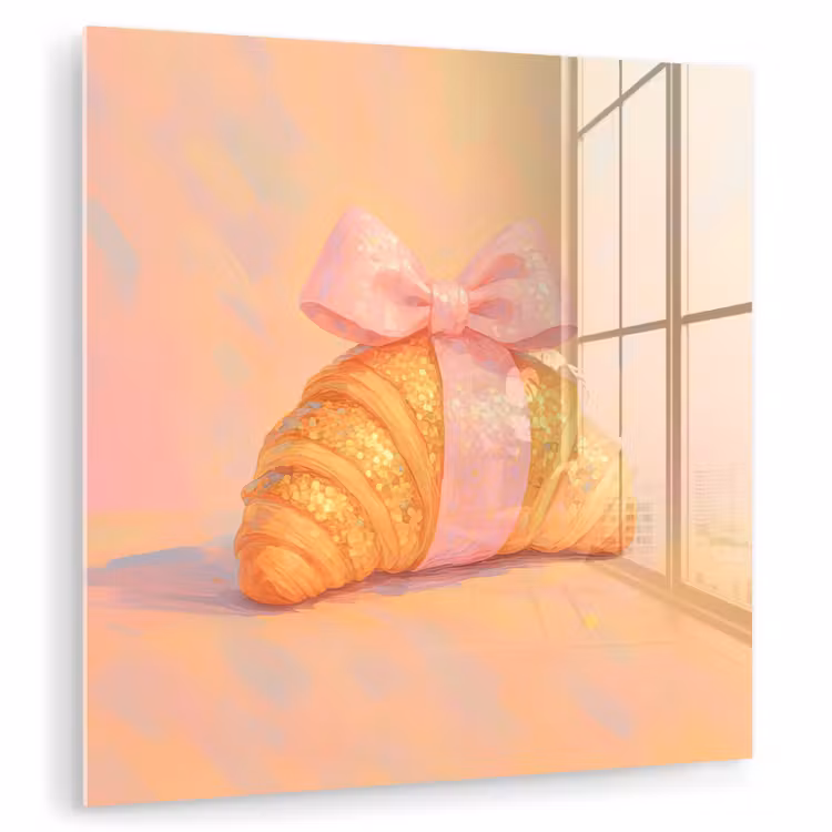 Glas schilderij - Croissant - Strik - Roze — 1