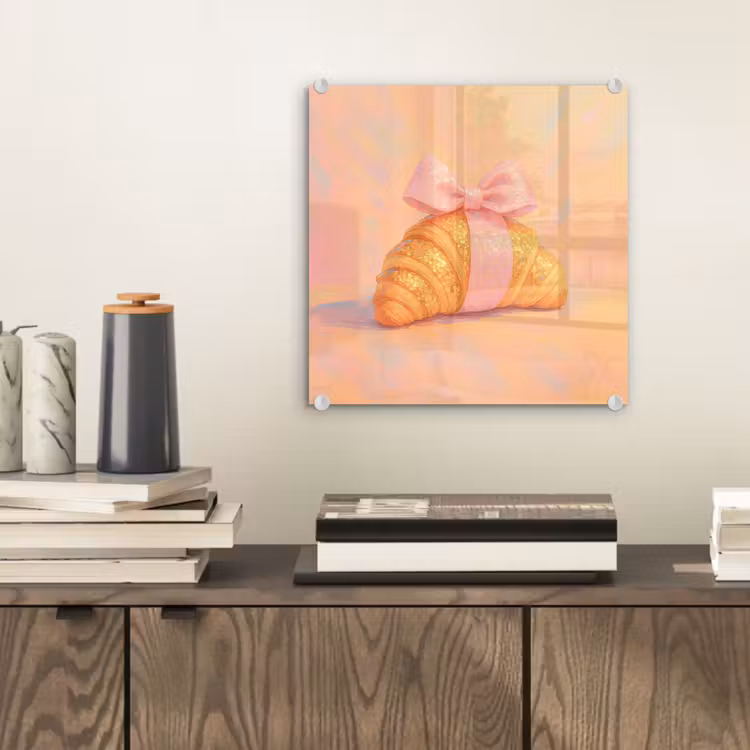 Glas schilderij - Croissant - Strik - Roze — 2