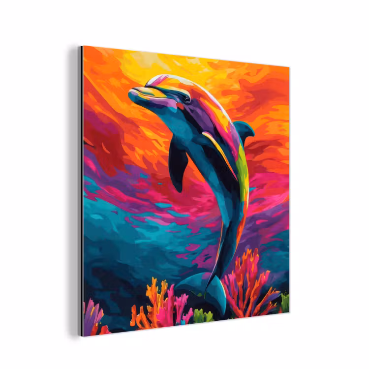 Aluminium schilderij - Dolfijn - Kleurrijk - Oceaan - Koraal — 1