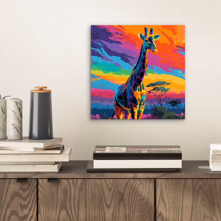 Aluminium schilderij - Giraffe - Savanna - Lucht - Gekleurd — 2