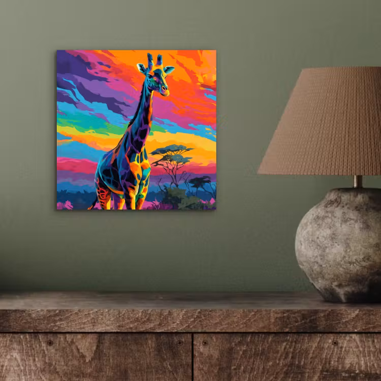 Aluminium schilderij - Giraffe - Savanna - Lucht - Gekleurd — 3