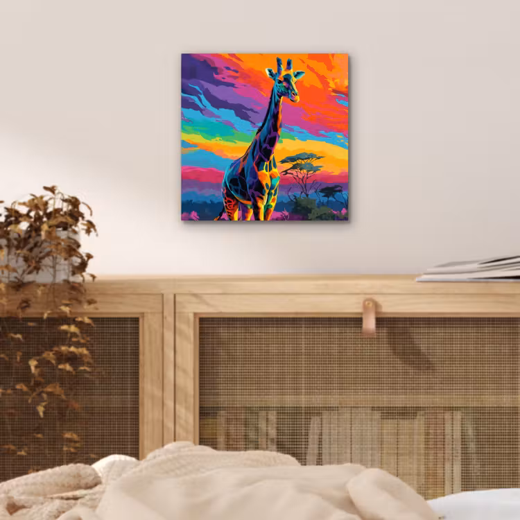 Aluminium schilderij - Giraffe - Savanna - Lucht - Gekleurd — 4