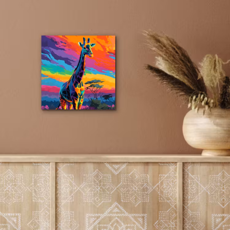Aluminium schilderij - Giraffe - Savanna - Lucht - Gekleurd — 5