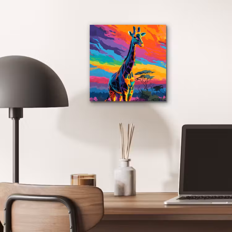 Aluminium schilderij - Giraffe - Savanna - Lucht - Gekleurd — 6