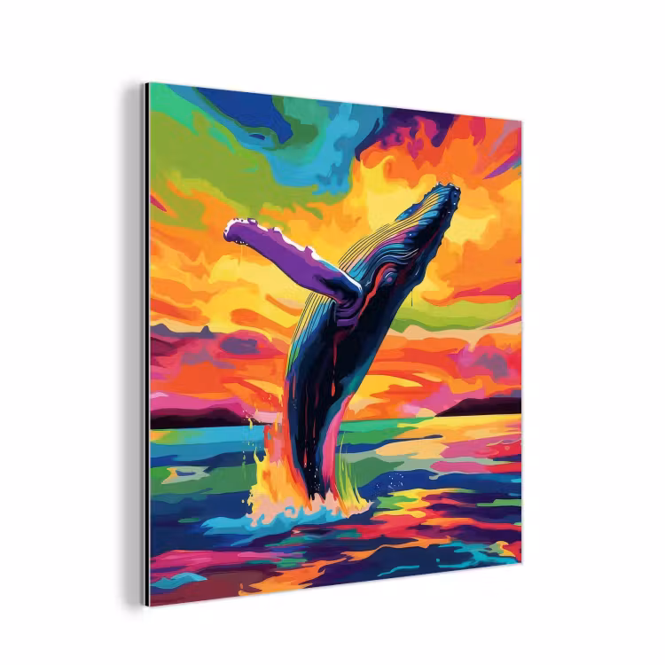 Aluminium schilderij - Zonsondergang - Walvis - Geschilderd - Kleurrijk — 1
