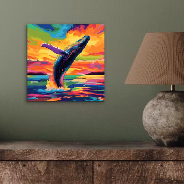 Aluminium schilderij - Zonsondergang - Walvis - Geschilderd - Kleurrijk — 3
