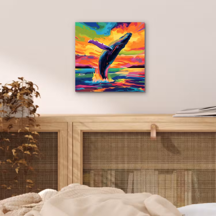 Aluminium schilderij - Zonsondergang - Walvis - Geschilderd - Kleurrijk — 4