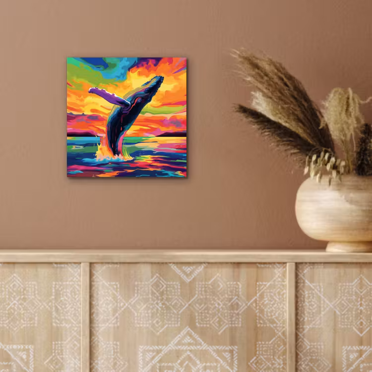 Aluminium schilderij - Zonsondergang - Walvis - Geschilderd - Kleurrijk — 5