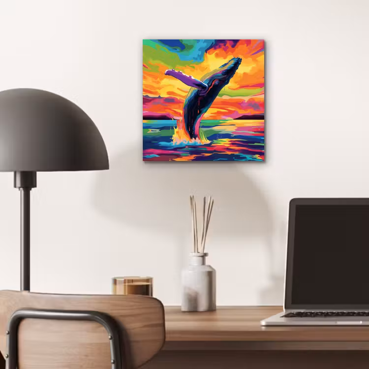 Aluminium schilderij - Zonsondergang - Walvis - Geschilderd - Kleurrijk — 6