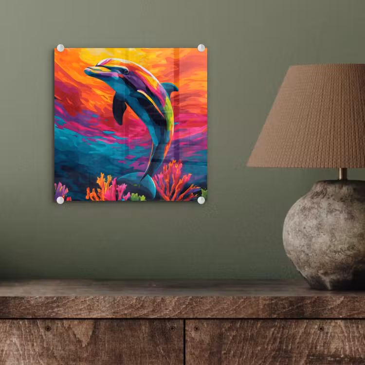 Glas schilderij - Dolfijn - Kleurrijk - Oceaan - Koraal — 4