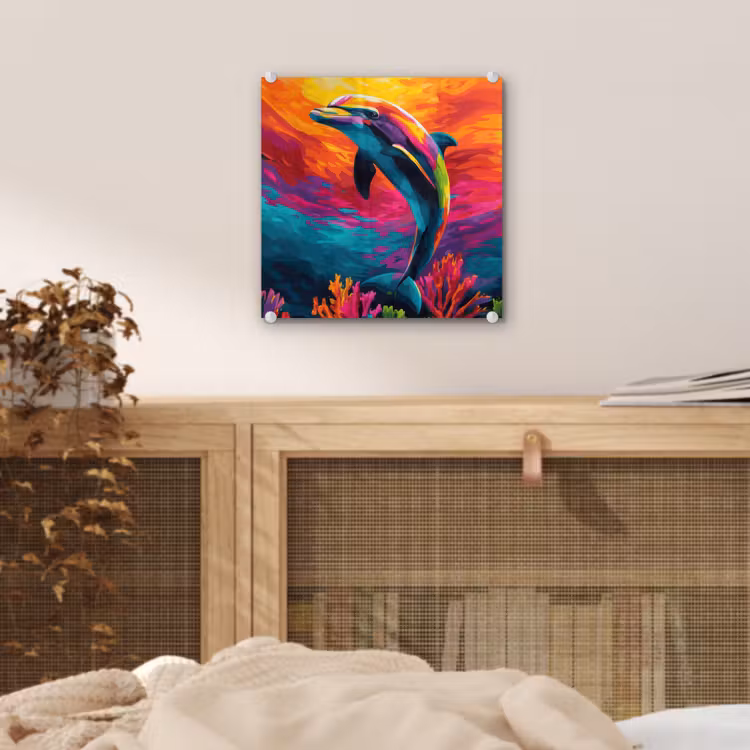 Glas schilderij - Dolfijn - Kleurrijk - Oceaan - Koraal — 5