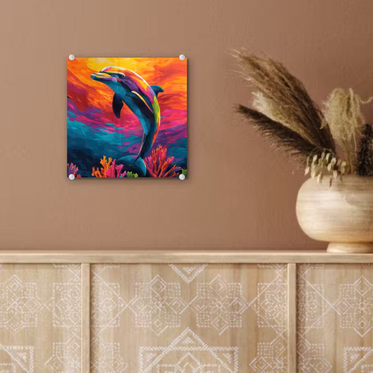 Glas schilderij - Dolfijn - Kleurrijk - Oceaan - Koraal — 6