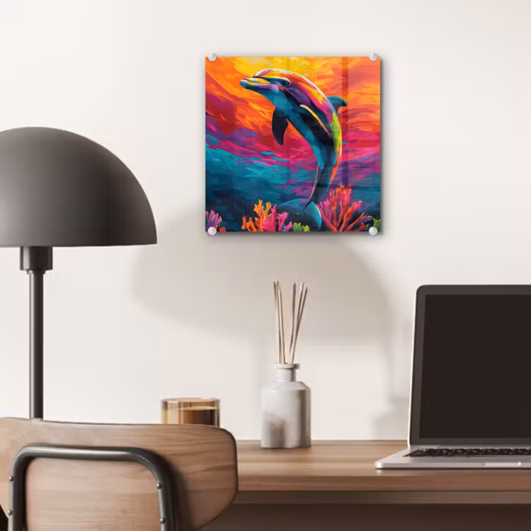 Glas schilderij - Dolfijn - Kleurrijk - Oceaan - Koraal — 7