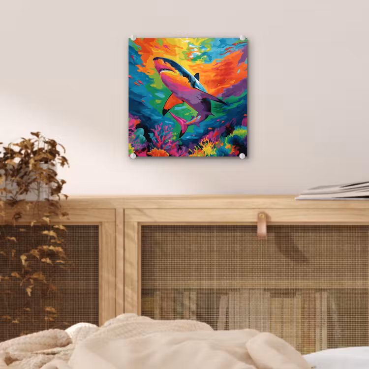 Glas schilderij - Haai - Koraalrif - Abstract - Kleurrijk — 5