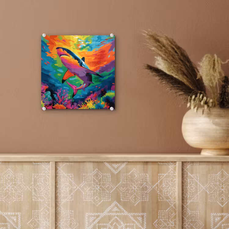 Glas schilderij - Haai - Koraalrif - Abstract - Kleurrijk — 6
