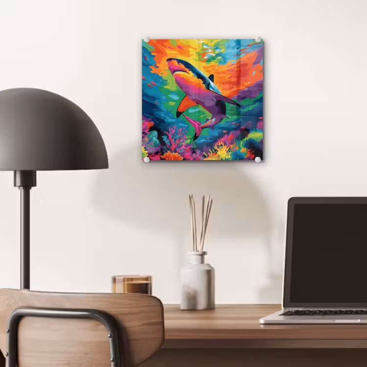 Glas schilderij - Haai - Koraalrif - Abstract - Kleurrijk — 7