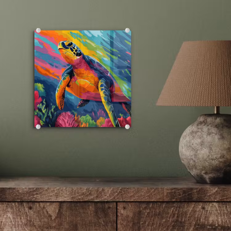 Glas schilderij - Koraal - Schildpad - Abstract - Water — 4