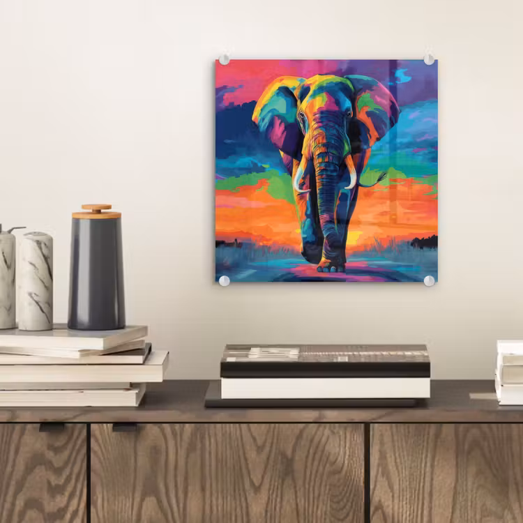 Glas schilderij - Olifant - Kleurrijk - Lucht - Abstract — 2