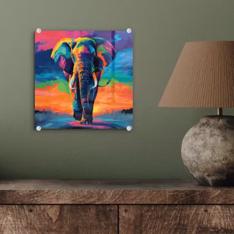 Glas schilderij - Olifant - Kleurrijk - Lucht - Abstract — 4