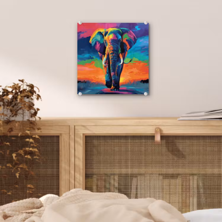 Glas schilderij - Olifant - Kleurrijk - Lucht - Abstract — 5