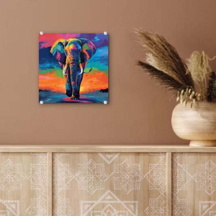 Glas schilderij - Olifant - Kleurrijk - Lucht - Abstract — 6