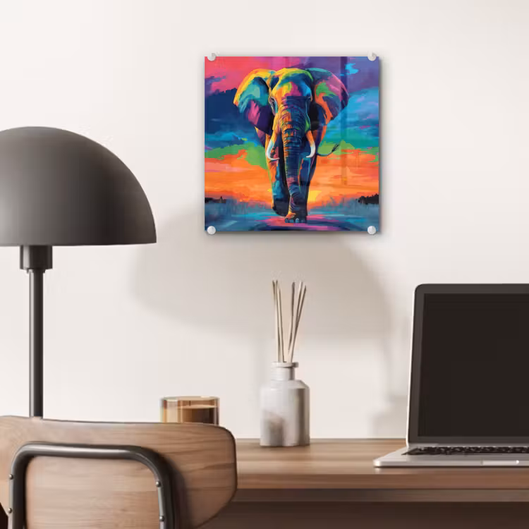 Glas schilderij - Olifant - Kleurrijk - Lucht - Abstract — 7