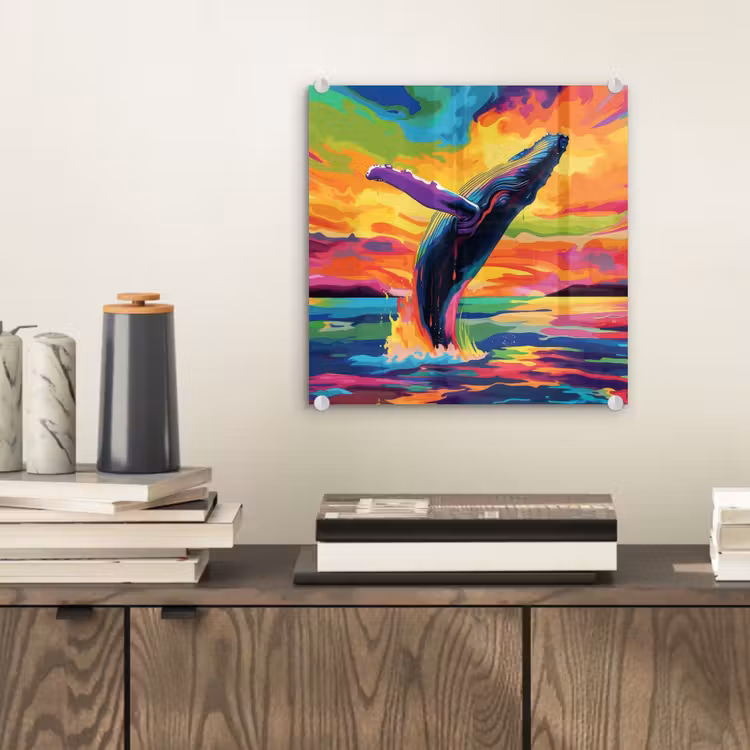 Glas schilderij - Zonsondergang - Walvis - Geschilderd - Kleurrijk — 2