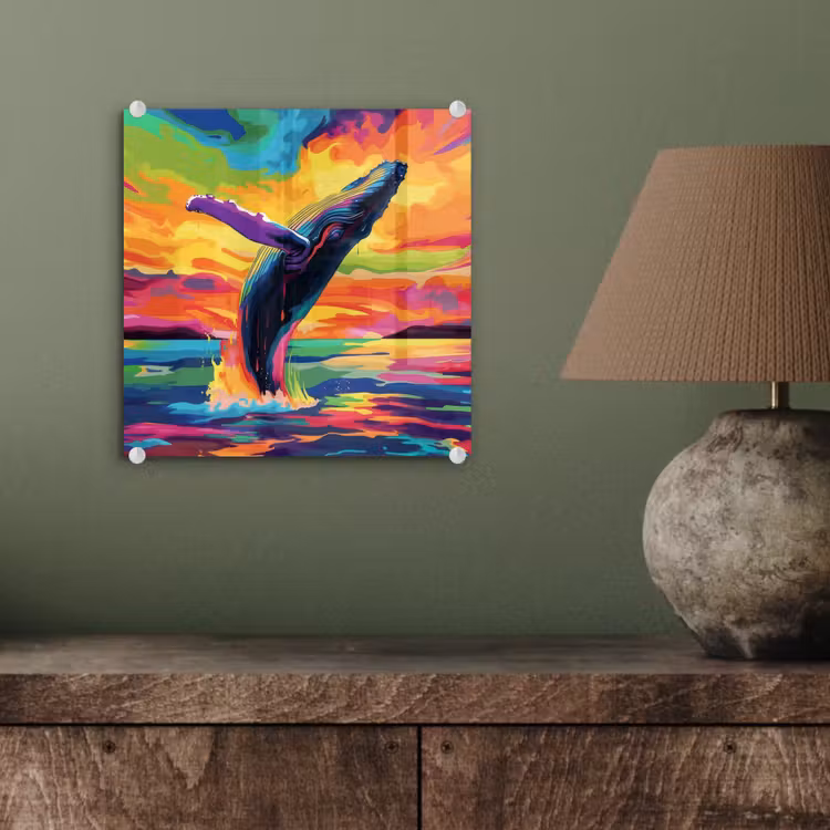 Glas schilderij - Zonsondergang - Walvis - Geschilderd - Kleurrijk — 4