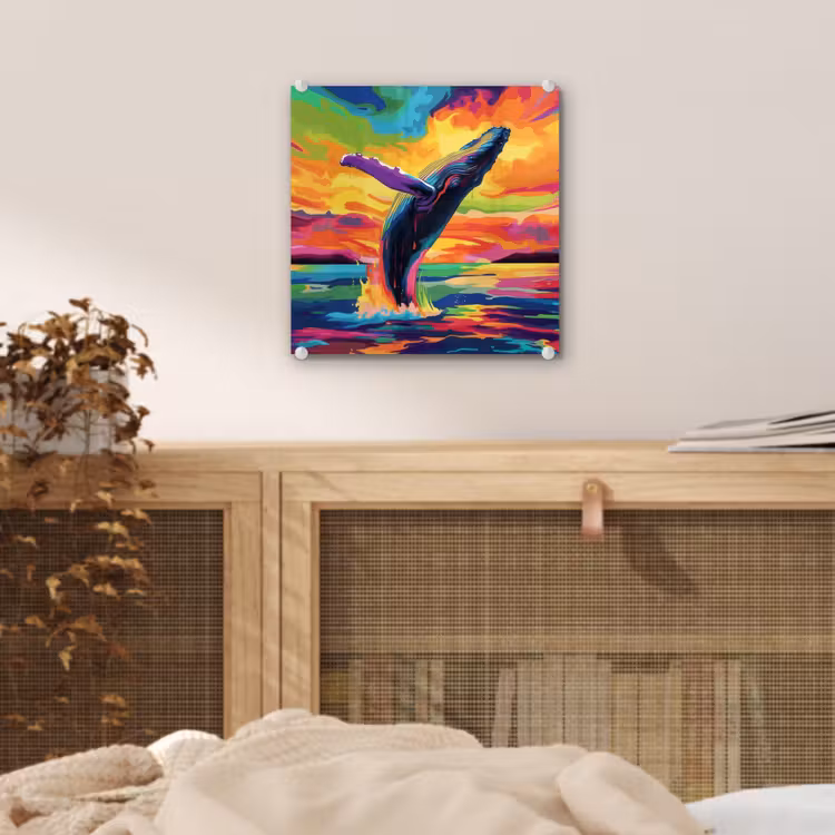 Glas schilderij - Zonsondergang - Walvis - Geschilderd - Kleurrijk — 5
