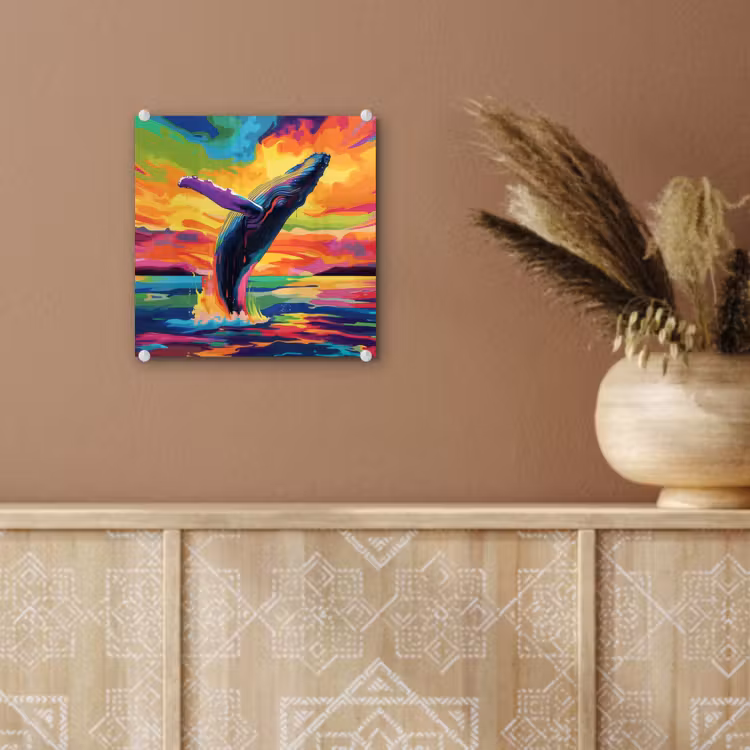 Glas schilderij - Zonsondergang - Walvis - Geschilderd - Kleurrijk — 6