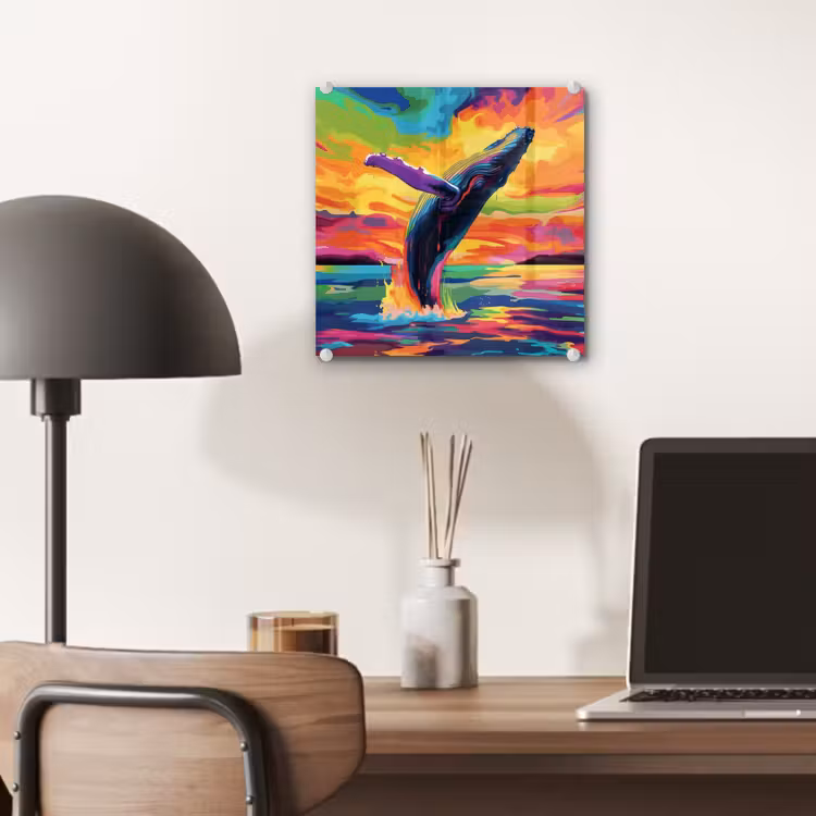 Glas schilderij - Zonsondergang - Walvis - Geschilderd - Kleurrijk — 7