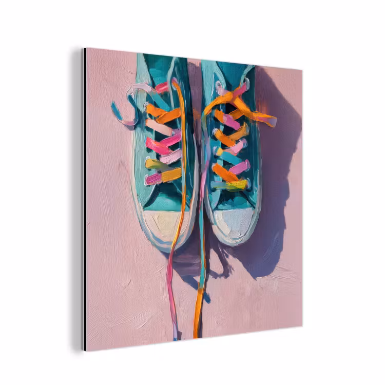 Aluminium schilderij - Sneakers - Veters - Kleurrijk - Schaduw — 1