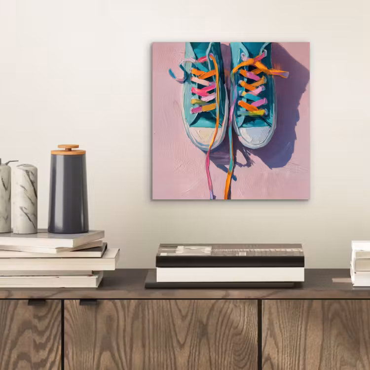 Aluminium schilderij - Sneakers - Veters - Kleurrijk - Schaduw — 2