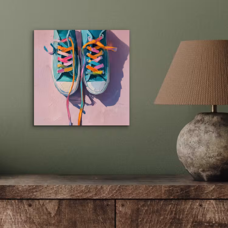 Aluminium schilderij - Sneakers - Veters - Kleurrijk - Schaduw — 3