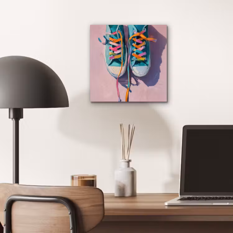 Aluminium schilderij - Sneakers - Veters - Kleurrijk - Schaduw — 6