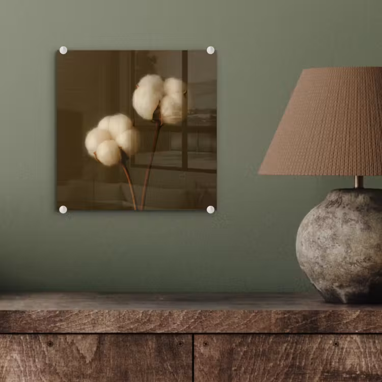 Glas schilderij - Takken - Katoen - Wit - Bollen — 4