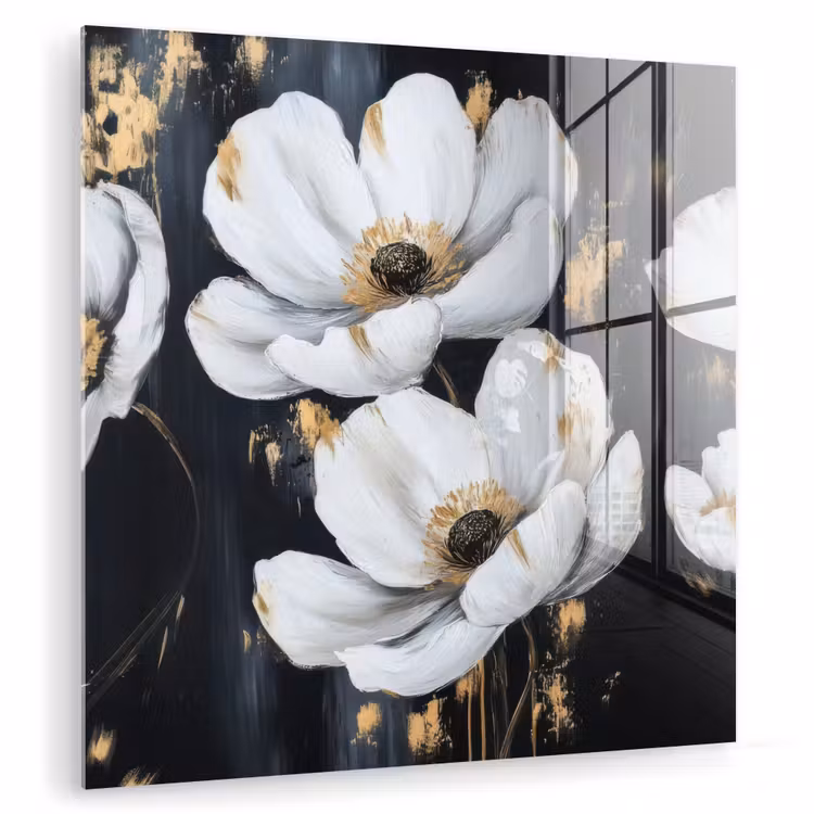 Glas schilderij - Bloemen - Wit - Abstract — 1